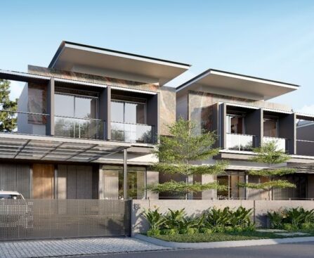 Ilustrasi tren pasar real estate Indonesia tahun 2025 dengan kawasan pemukiman modern