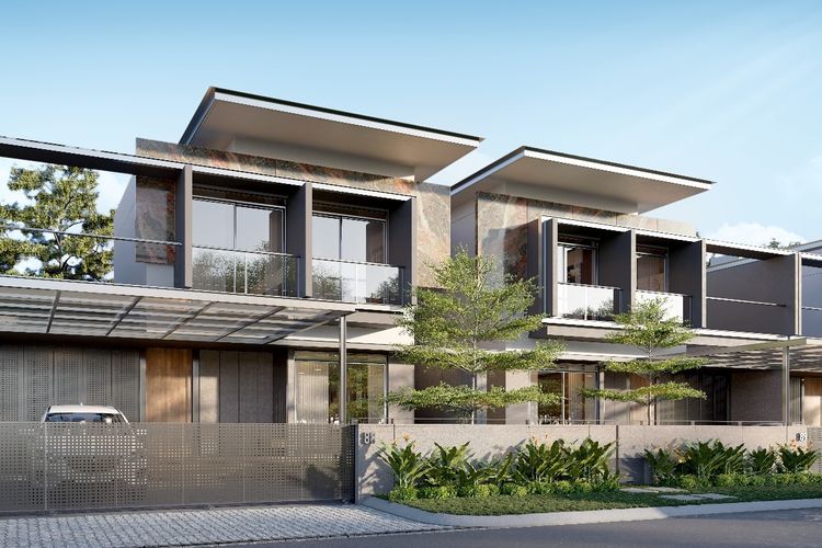 Ilustrasi tren pasar real estate Indonesia tahun 2025 dengan kawasan pemukiman modern