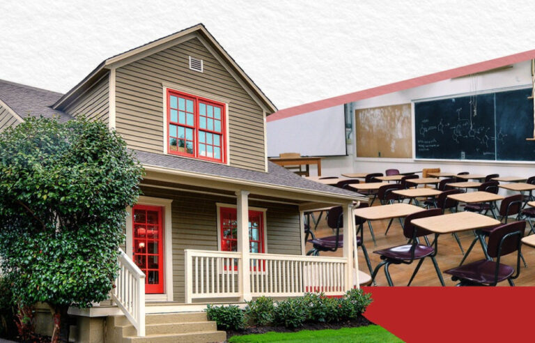 Ilustrasi rumah dekat sekolah favorit dengan suasana lingkungan aman dan ramai