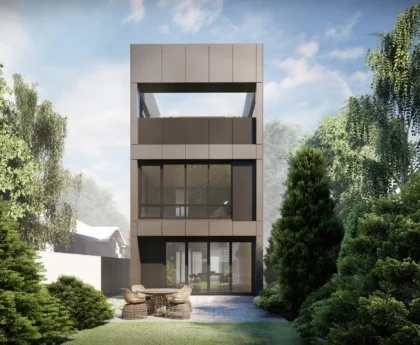 Ilustrasi denah rumah 2 lantai lahan sempit 6x12 meter tahun 2025 dengan desain minimalis
