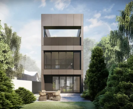 Ilustrasi denah rumah 2 lantai lahan sempit 6x12 meter tahun 2025 dengan desain minimalis