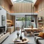 Ilustrasi ruang tamu dan dapur menyatu dengan konsep open space rumah minimalis 2025