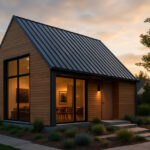 Rumah minimalis modern dengan atap miring dan jendela besar