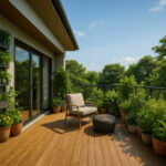 Balkon taman minimalis modern 2025 dengan tanaman pot dan kursi santai
