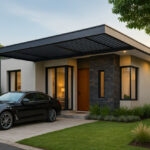 Rumah minimalis modern 2025 dengan kanopi kaca tempered dan rangka besi