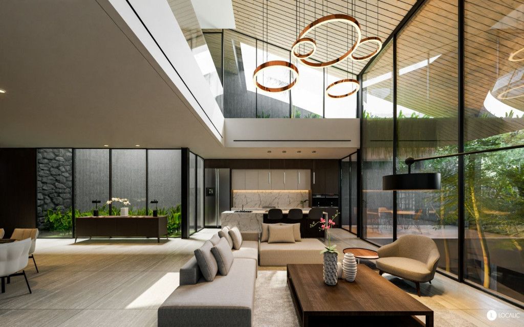 Rumah open space dengan void modern 2025 yang terang alami