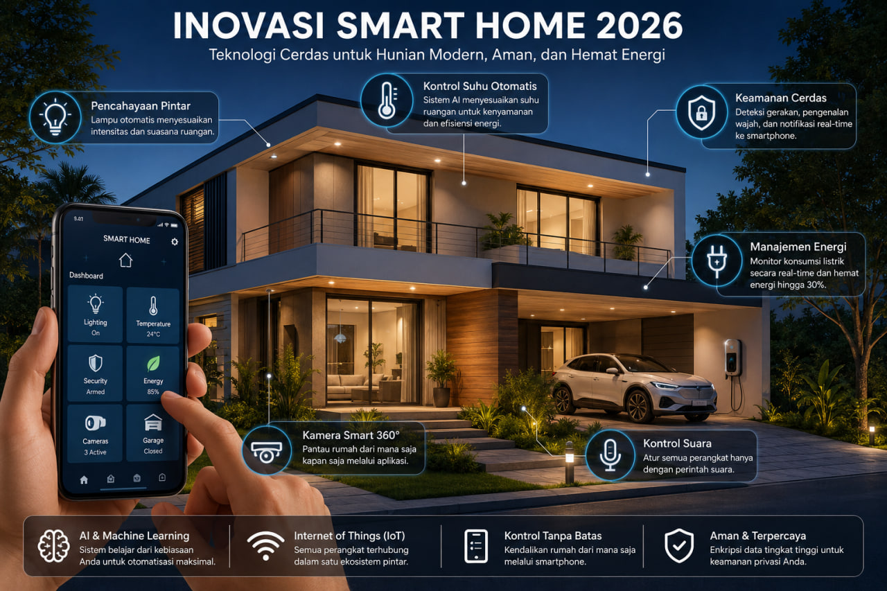 inovasi smart home 2026 dengan sistem rumah pintar berbasis AI IoT dan otomasi modern